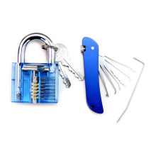 Blue Transparent Practice Padlock with Blue Folding Knife Lockpicking Tools (Combo 5-1)